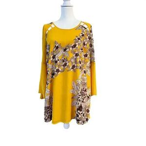 callie Mac vintage tunic dress with bell sleeves yellow and gray size medium